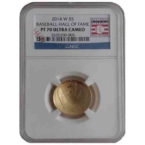 2014 W Baseball Hall of Fame $5 Gold Münze PF70
