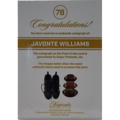Jevonte Williams Signierte 2022 Keepsake Relic Card SP