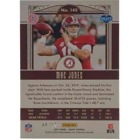 2021 Panini Mac Jones Legacy Rookie Card
