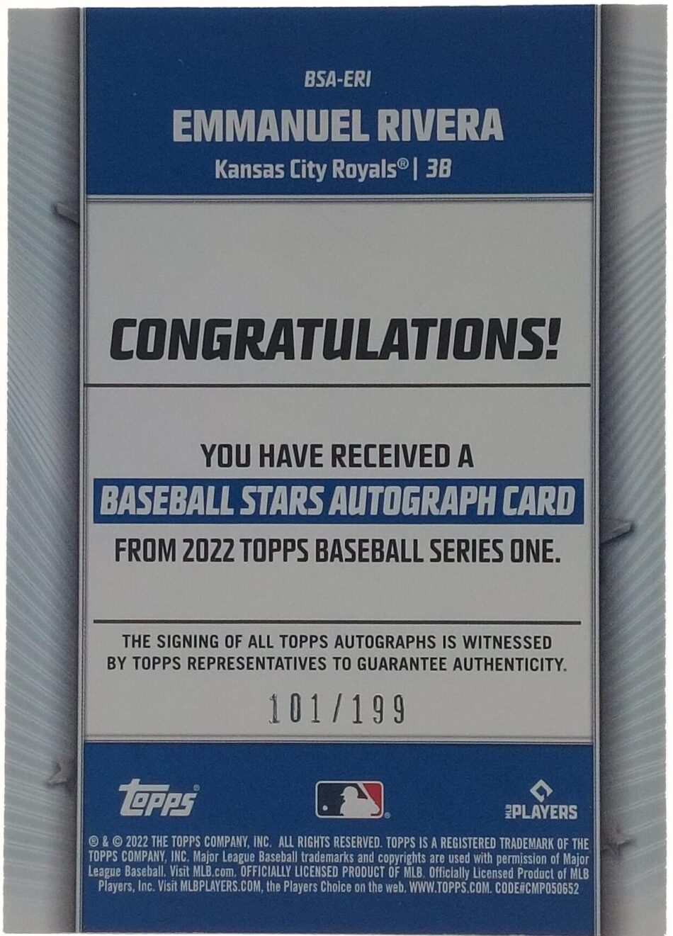Emmanuel Rivera Signierte 2022 Topps Baseball Card