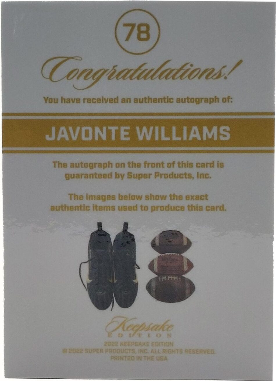 Jevonte Williams Signierte 2022 Keepsake Relic Card
