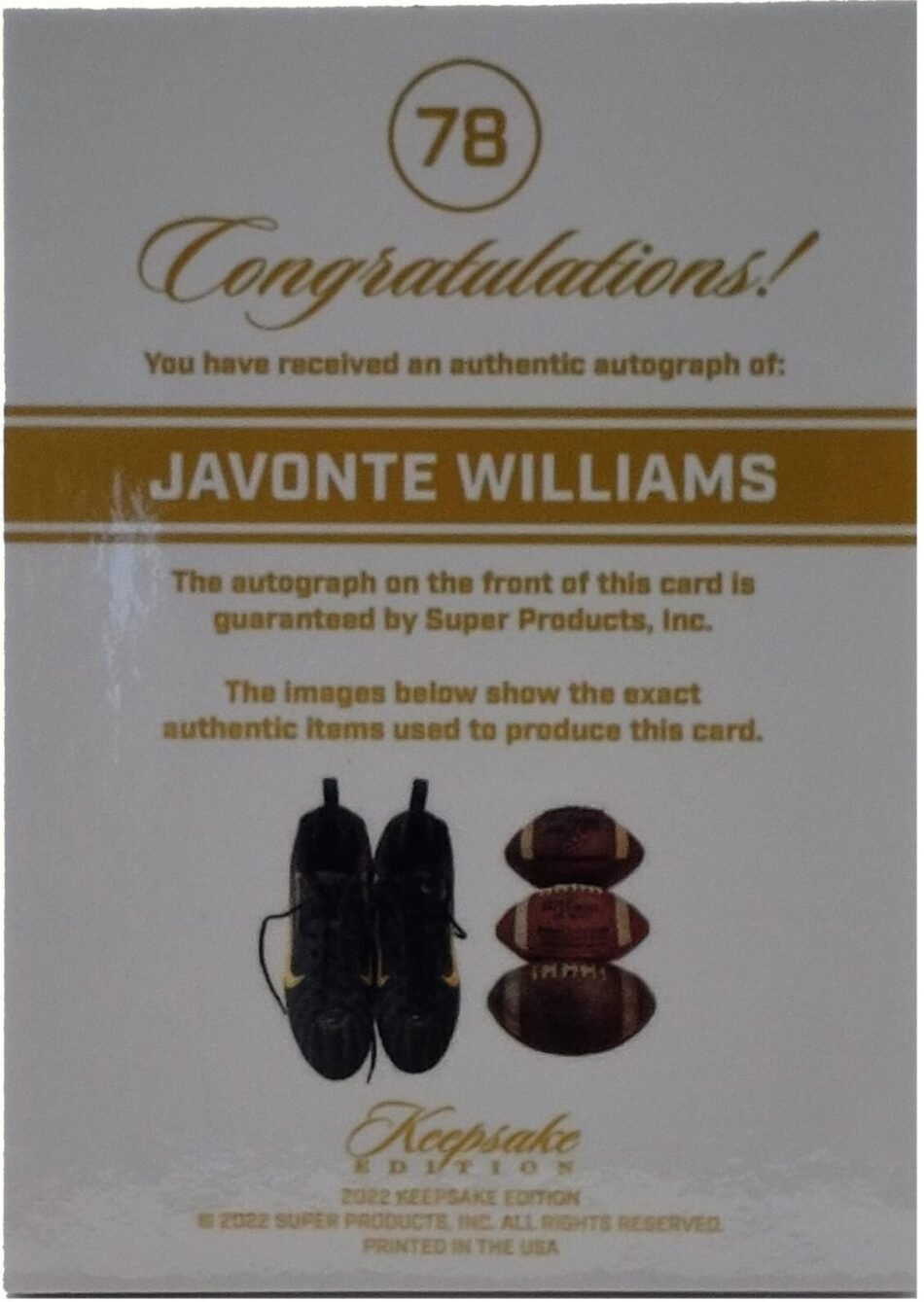 Jevonte Williams Signierte 2022 Keepsake Relic Card SP