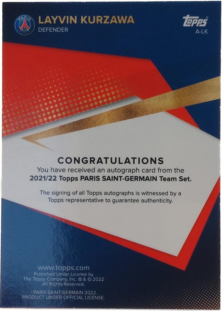 Layvin Kurzawa Signierte 2021-22 Topps Card