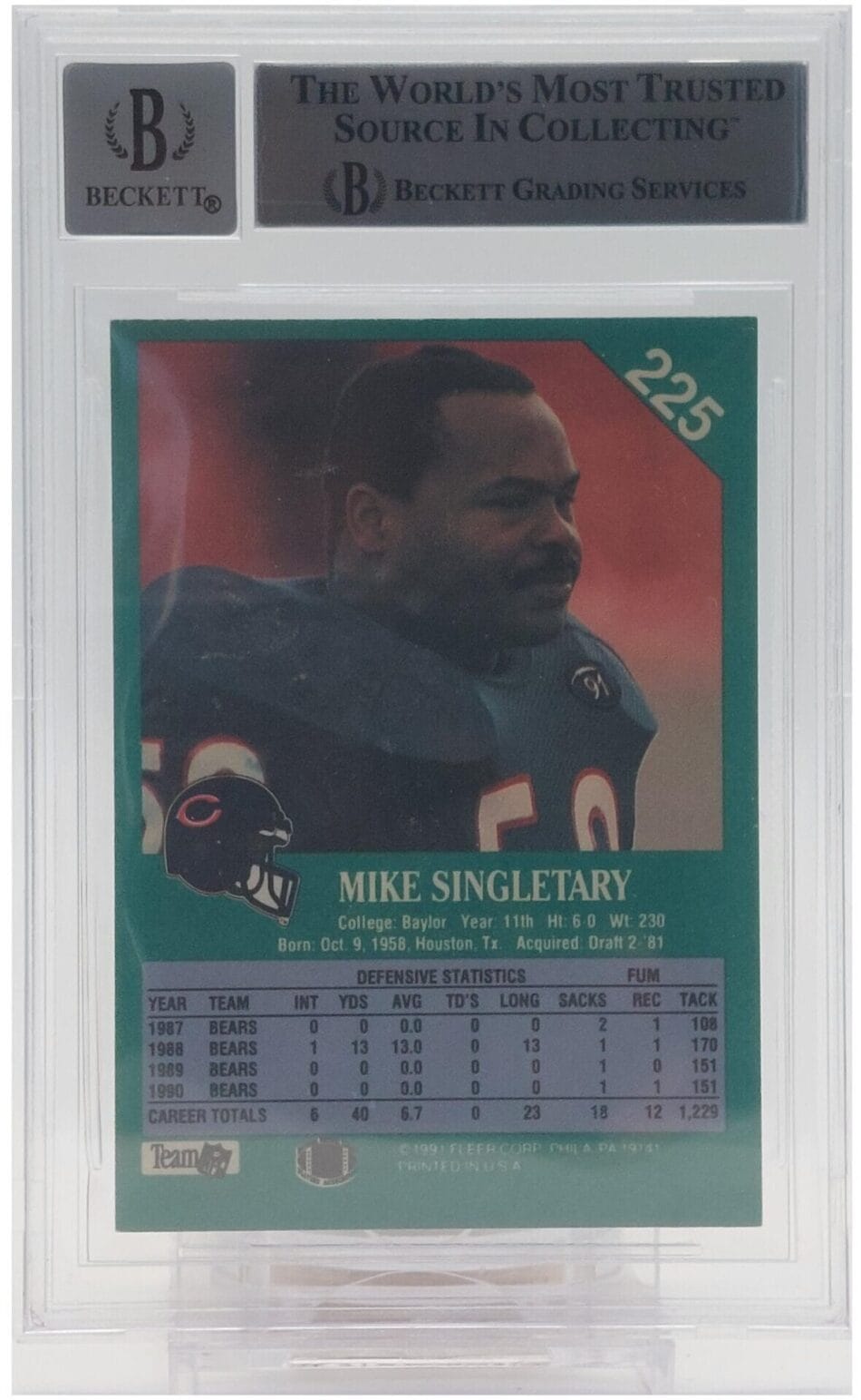 Mike Singletary Signierte 1991 Fleer Card