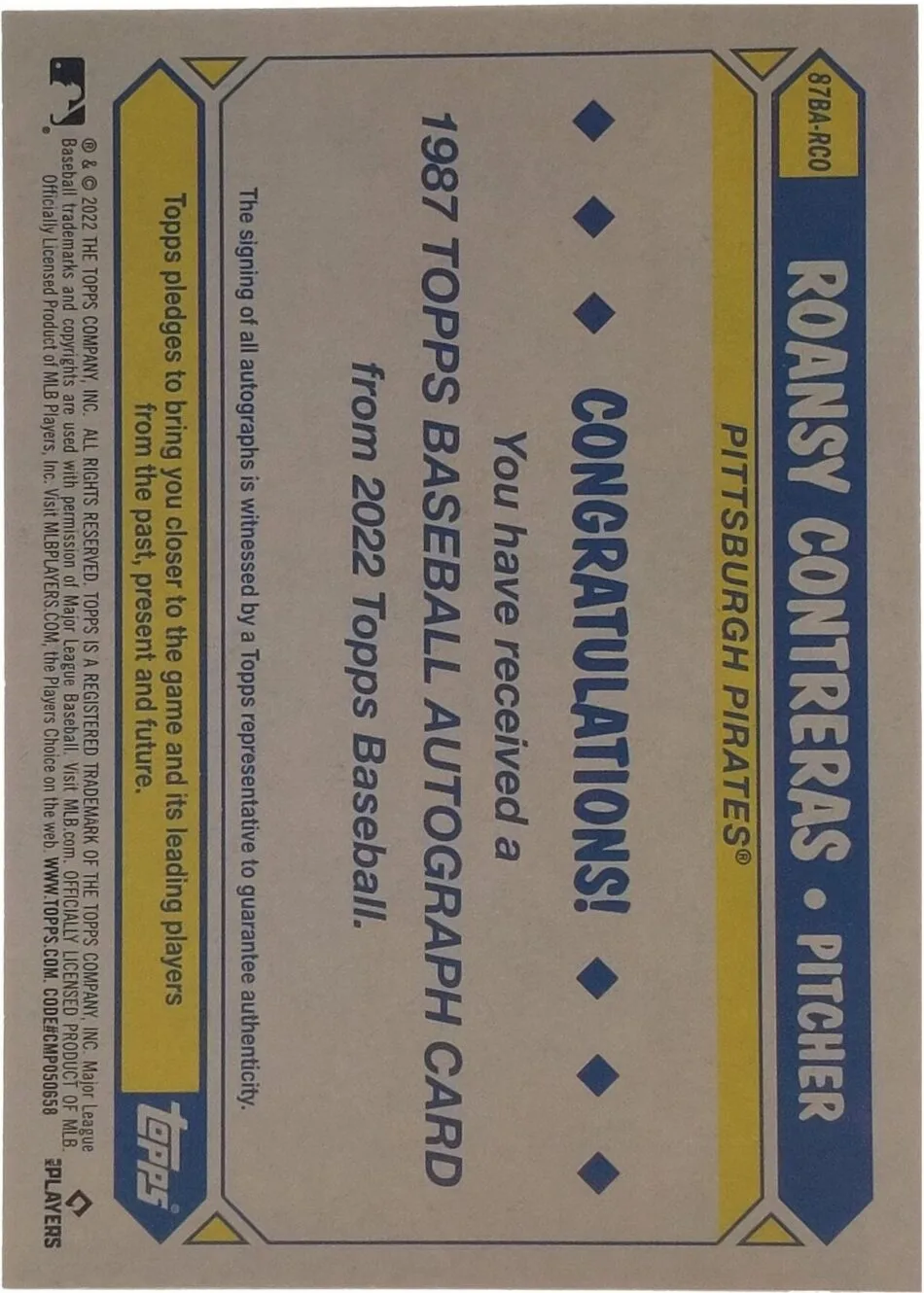Roansy Contreras Signierte 2022 Topps Rookie Card