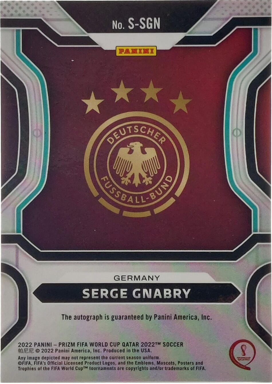 Serge Gnabry Signierte 2022 Panini Prizm Card