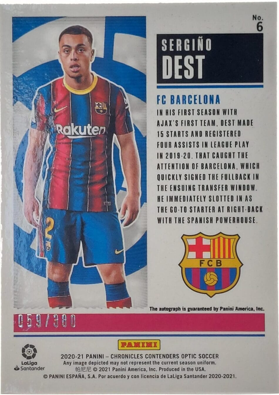 Sergino Dest Signierte 2020-21 Chronicles RC