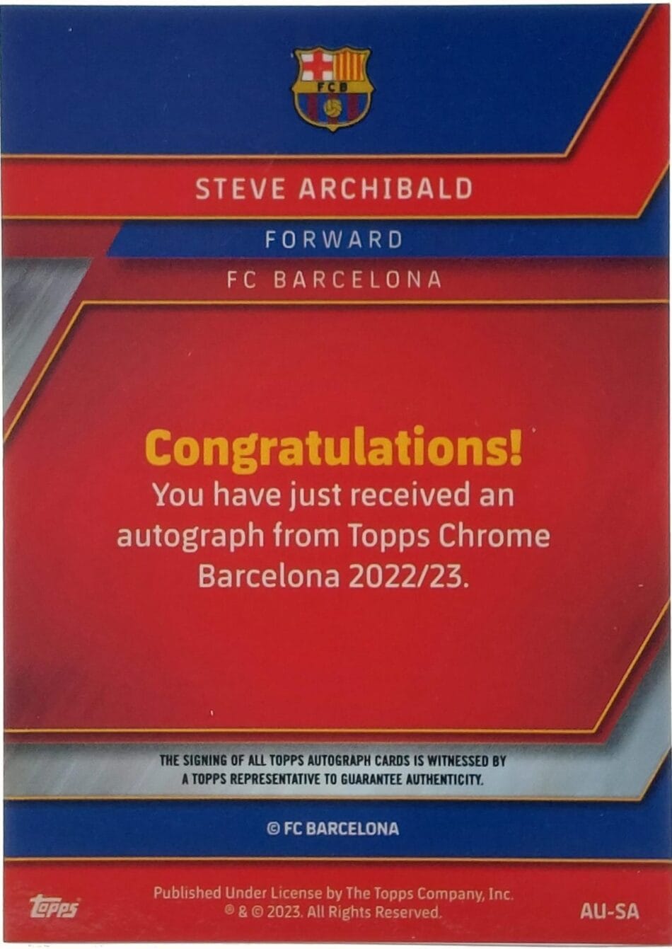 Steve Archibald Signierte 2023 Topps Chrome Card