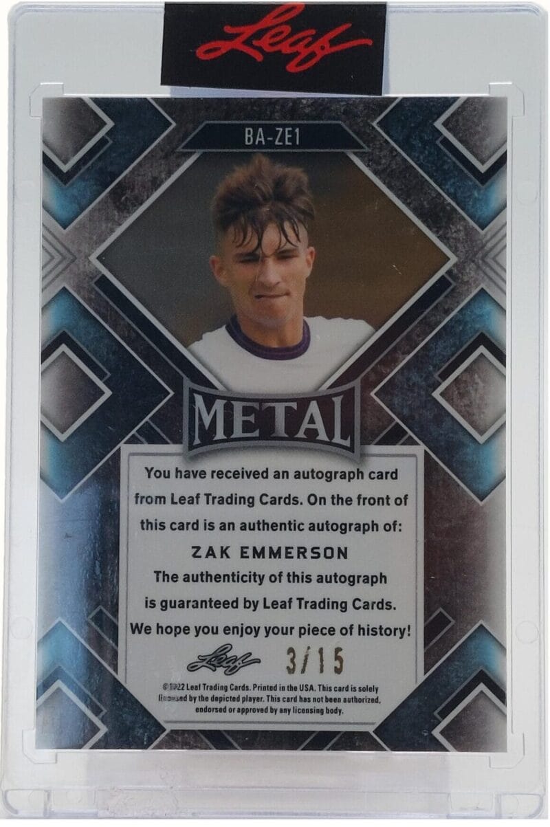 Zak Emmerson Signierte 2022 Leaf Rookie Card